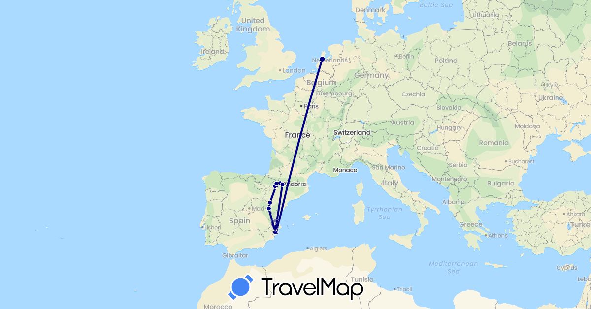 TravelMap itinerary: driving in Spain, Netherlands (Europe)